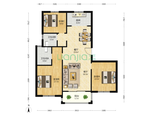 嘉禾苑 3室2厅2卫 130平方