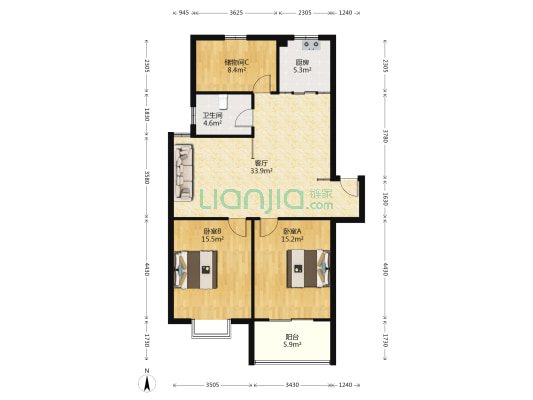 华庆花园 2室1厅1卫 106平方