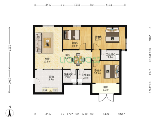 建中路126弄 3室2厅3卫 93平方