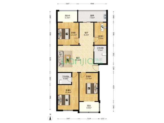 鑫茂花苑 4室2厅2卫 133平方