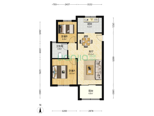 松南城蔷薇苑 2室1厅1卫 76平方