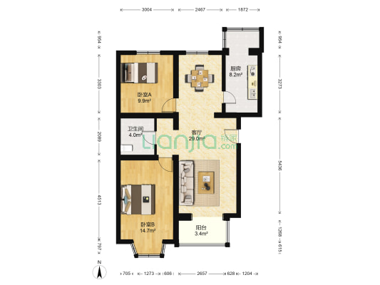 上林苑 2室1厅1卫 93平方