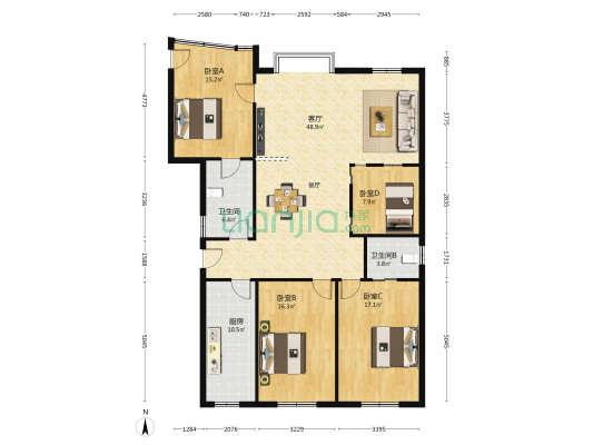 摩登广场 4室1厅2卫 165平方