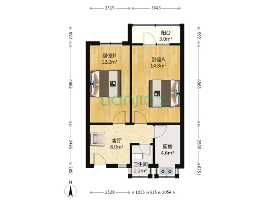 营房社区 2室1厅1卫 55平方