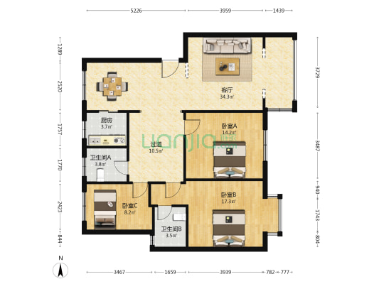 金色华庭 3室1厅2卫 113平方
