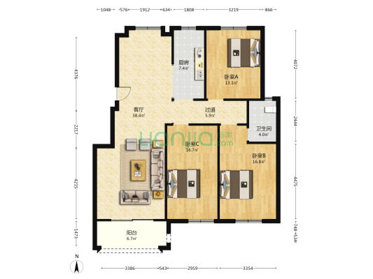 双高路6号 3室1厅1卫 131平方