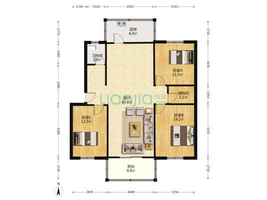 财政局小区 3室1厅1卫 115平方