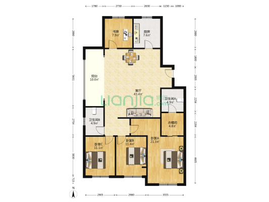 蠡湖金茂府 4室1厅2卫 148平方