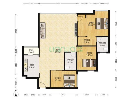 万景东坡院子 3室1厅2卫 103平方