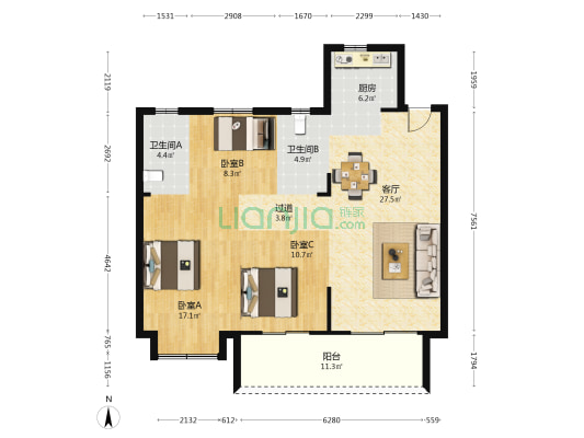 桃溪云庐 3室1厅2卫 115平方