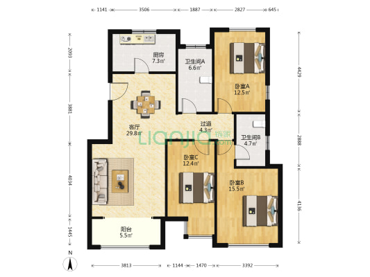 林城万人温泉小镇三期 3室1厅2卫 128平方