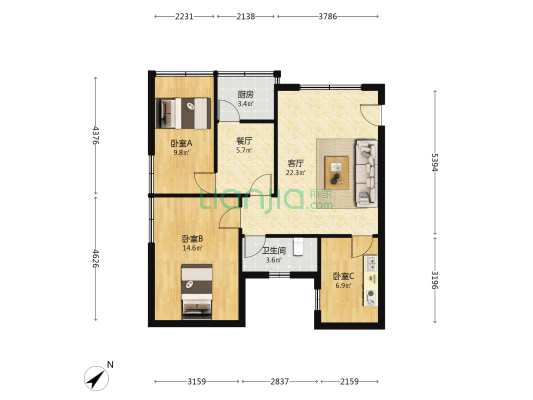 颐港楼 3室2厅1卫 79平方