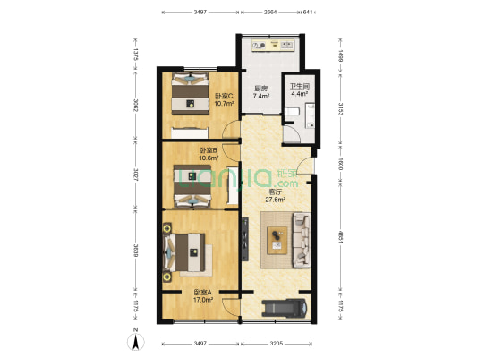 红旗被服厂家属院 3室1厅1卫 110平方
