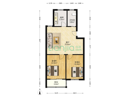 北苑二村 2室1厅1卫 77平方