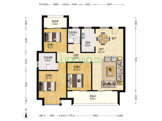 均和华府 3室1厅2卫 118平方