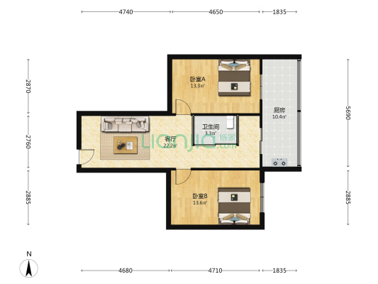 市中行宿舍 2室1厅1卫 74平方