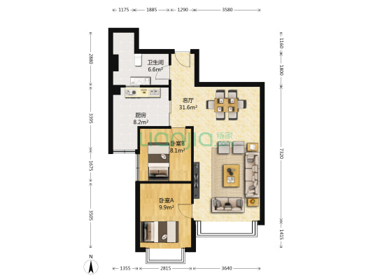 东方欣苑 2室1厅1卫 83平方