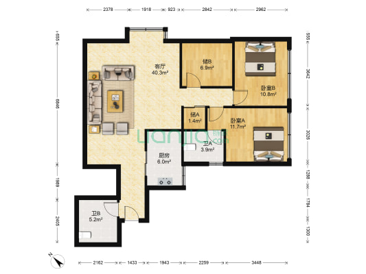 荣州苑 2室1厅2卫 126平方