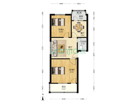 包公湖南路7号院 2室2厅1卫 69平方