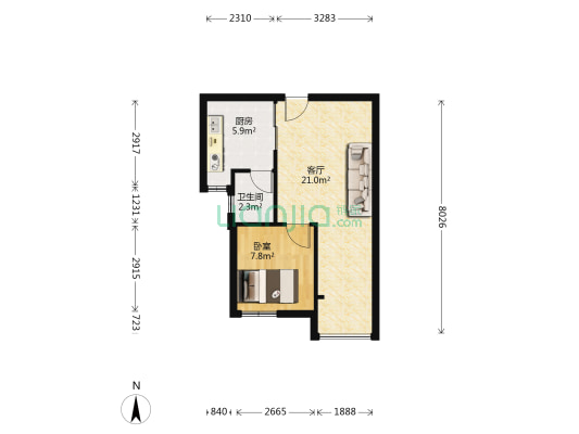 十里玫瑰 1室1厅1卫 54平方