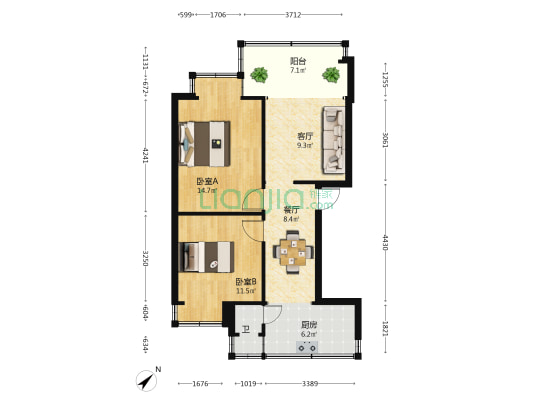 环城北路5号 2室2厅1卫 52平方