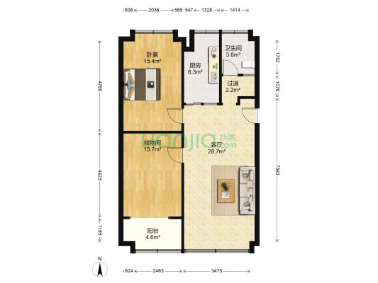 梧桐苑 1室1厅1卫 100平方