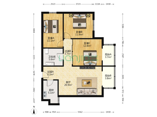 兴庆九号 3室1厅1卫 121平方