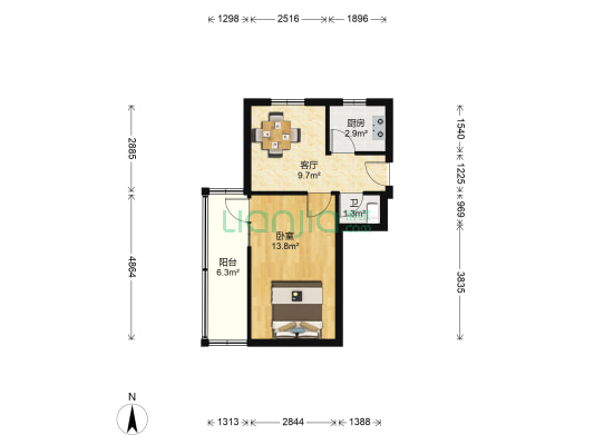 中枢街 1室1厅1卫 37平方