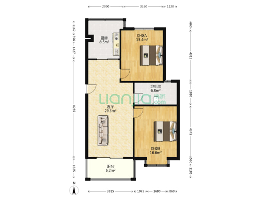 海洲新城 2室1厅1卫 105平方