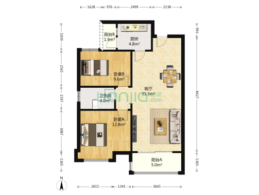 百业苑 2室1厅1卫 80平方