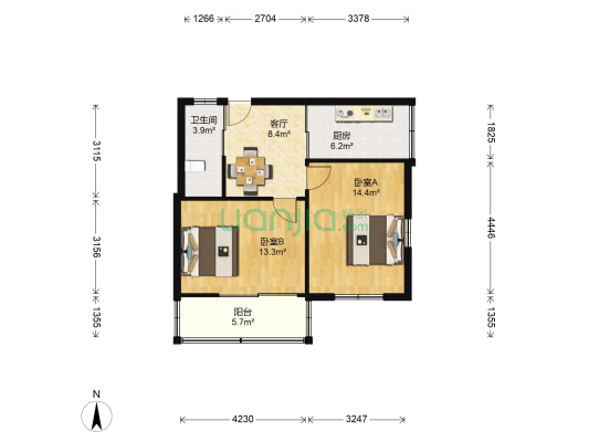 羊皮巷24号 2室1厅1卫 60平方