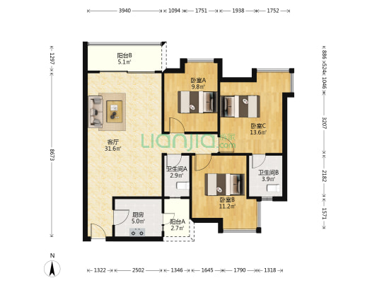 文锦渡出入境边检站 3室1厅2卫 103平方