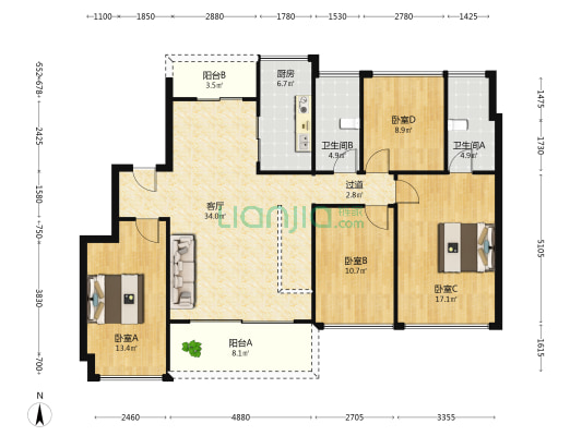 中海松湖璟尚 4室1厅2卫 128平方
