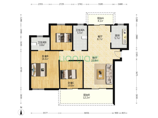 圣桦名城1期 3室2厅2卫 123平方