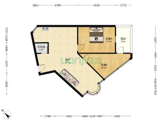 江北21号小区 2室1厅1卫 77平方