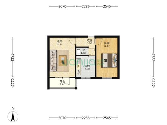 工农村零件厂家属楼 1室1厅1卫 44平方