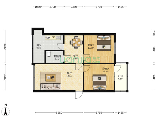 电影公司小区 2室2厅1卫 79平方