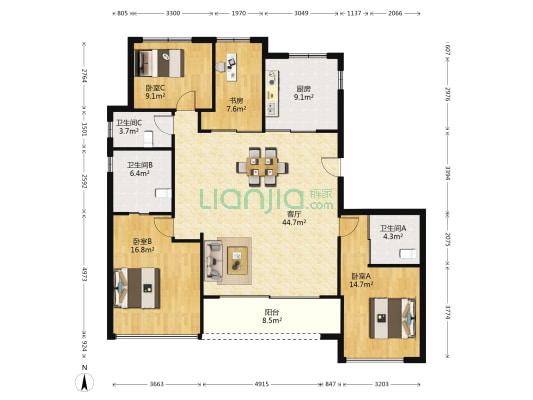 春月锦庐 4室1厅3卫 150平方