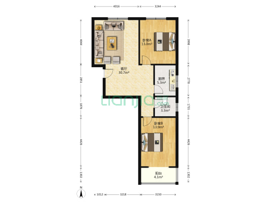 和美家园 2室1厅1卫 92平方