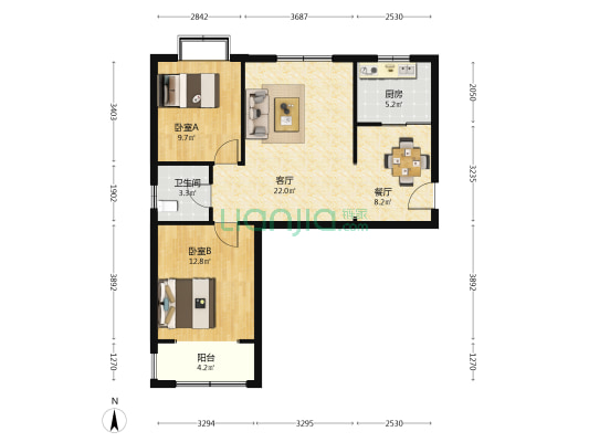 泉景天沅鑫园 2室2厅1卫 91平方