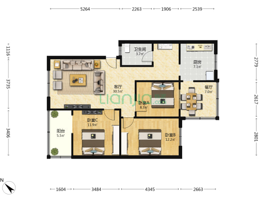酱园南街135号院 3室2厅1卫 103平方
