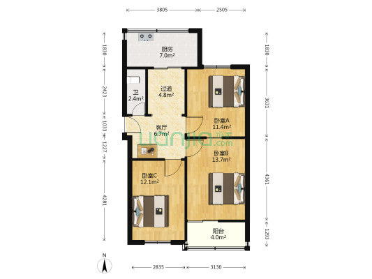 纬三路16号院 3室1厅1卫 53平方