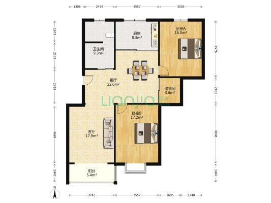 富源花园东区 2室2厅1卫 118平方