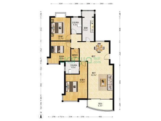 华阳苑 3室1厅2卫 137平方