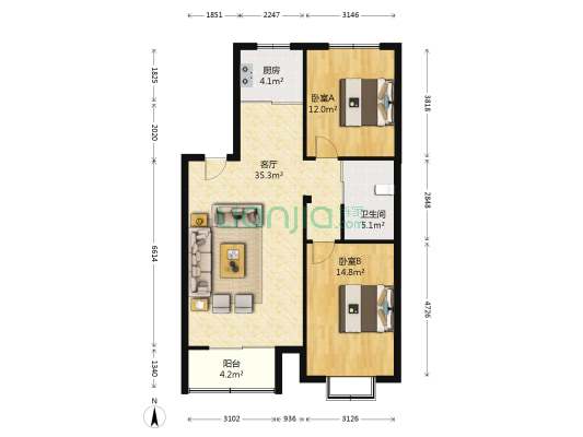 惠盛苑 2室1厅1卫 99平方