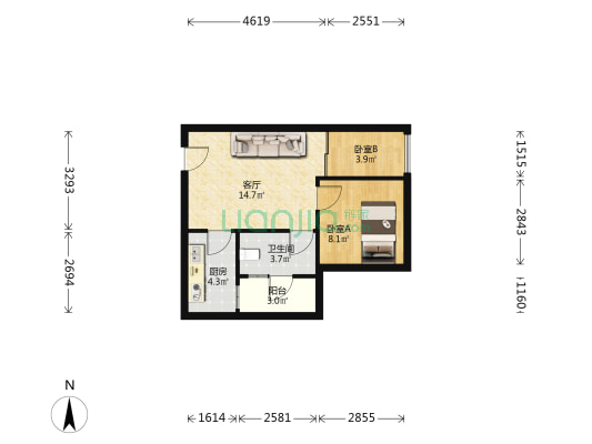 沙坪坝 郁金香国际公寓 精装次新房 带小区环境-户型图