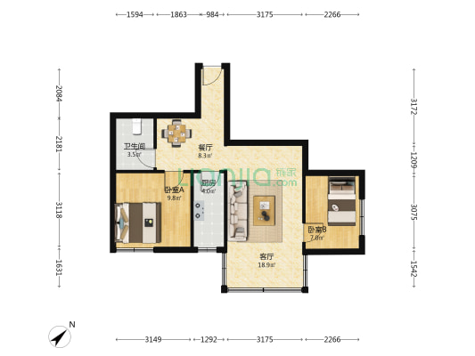 城基巷5号 2室2厅1卫 64平方
