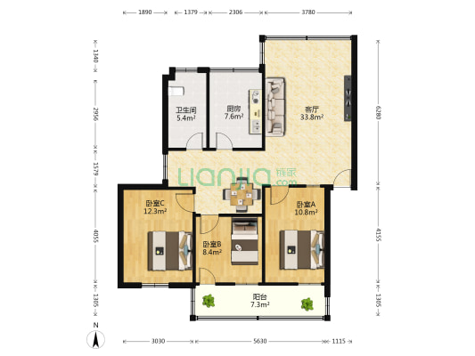 琼山区工业局宿舍 3室1厅1卫 87平方