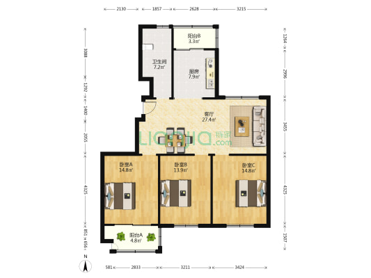珑秀花园 3室1厅1卫 115平方