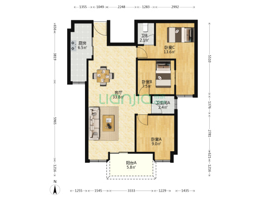 珀丽华府 3室1厅2卫 101平方